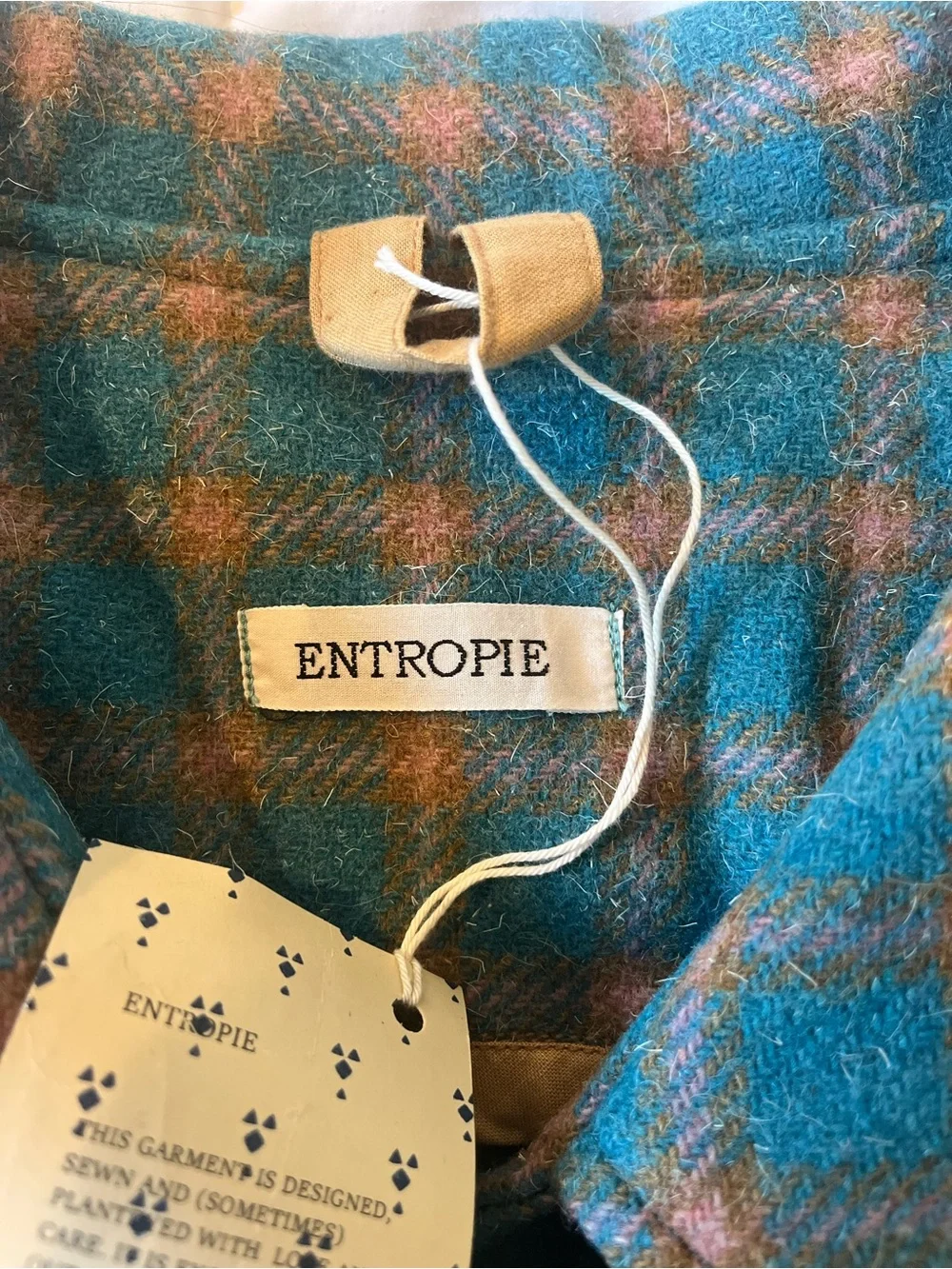 Entropie Teal and Tan Plaid Wool-Blend Trench Coat - Picture 3 of 5